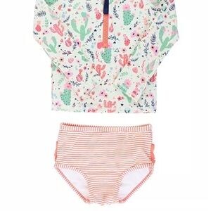 RuffleButts Girls Long Sleeve 2-Piece Rash Guard bathing suit set 12-18mo